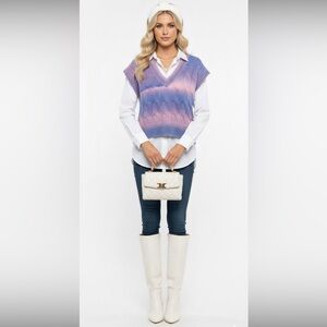 F&P Multi Coloured Cable Knit Sweater Vest With Wool